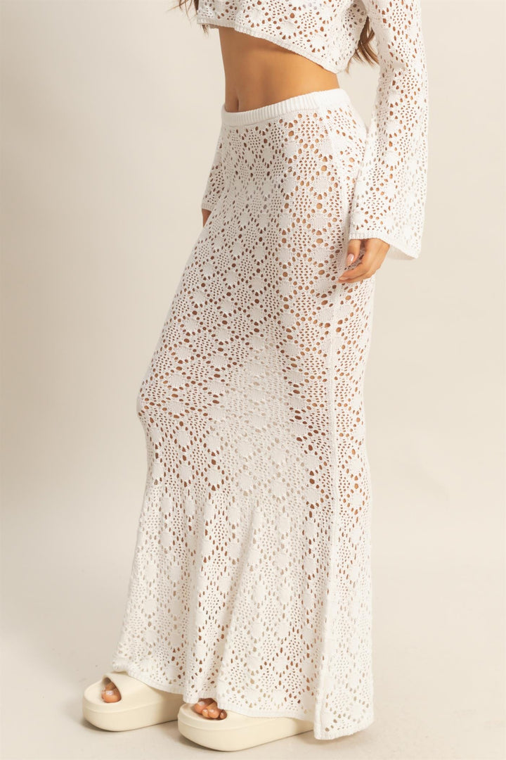 WOMEN'S ELASTIC WAIST CROCHET MAXI SKIRT