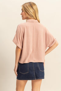 WOMEN'S SHORT SLEEVE BUTTON UP LOOSE FIT TOP