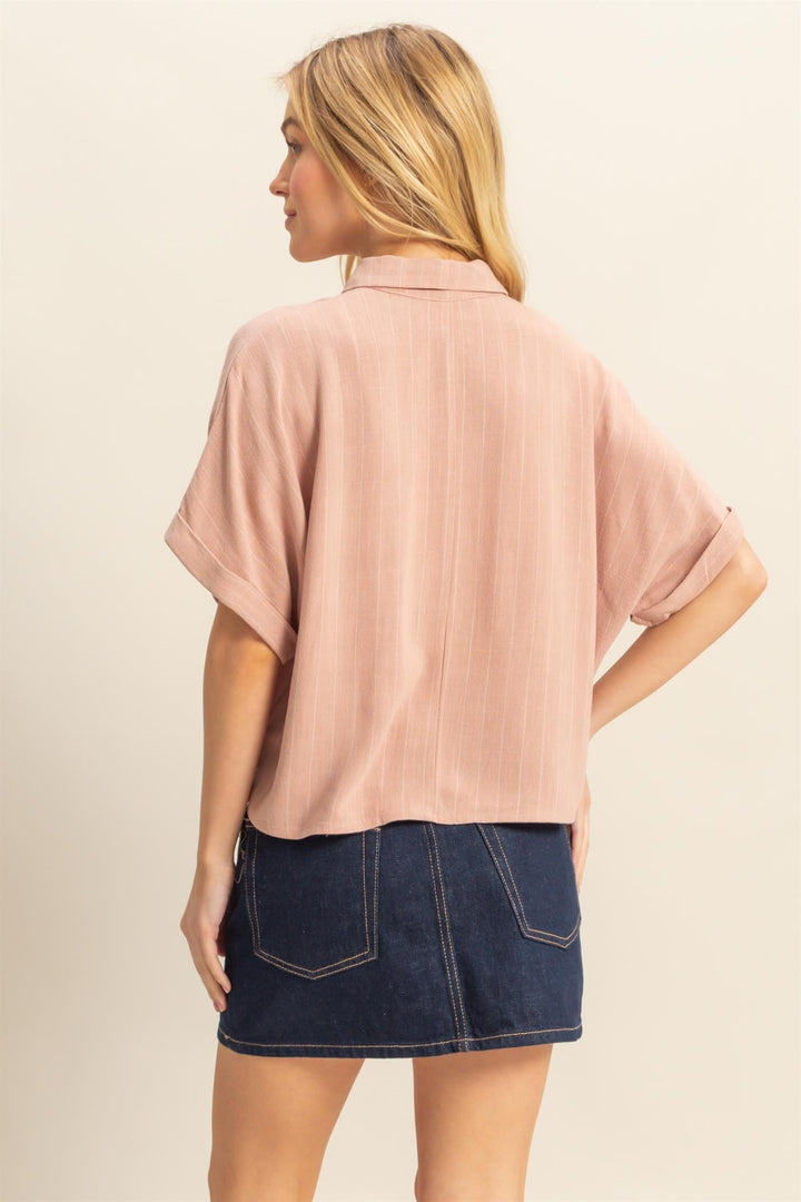WOMEN'S SHORT SLEEVE BUTTON UP LOOSE FIT TOP