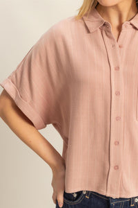 WOMEN'S SHORT SLEEVE BUTTON UP LOOSE FIT TOP