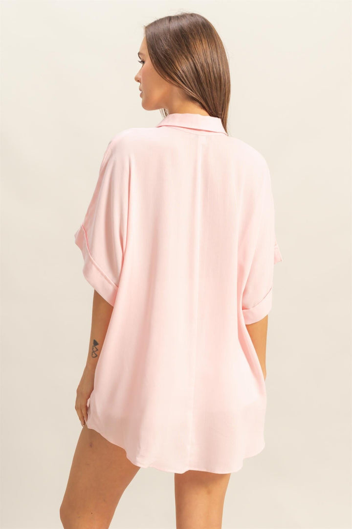 *********WOMEN'S SHORT SLEEVE BUTTON UP TIERED TUNIC TOP