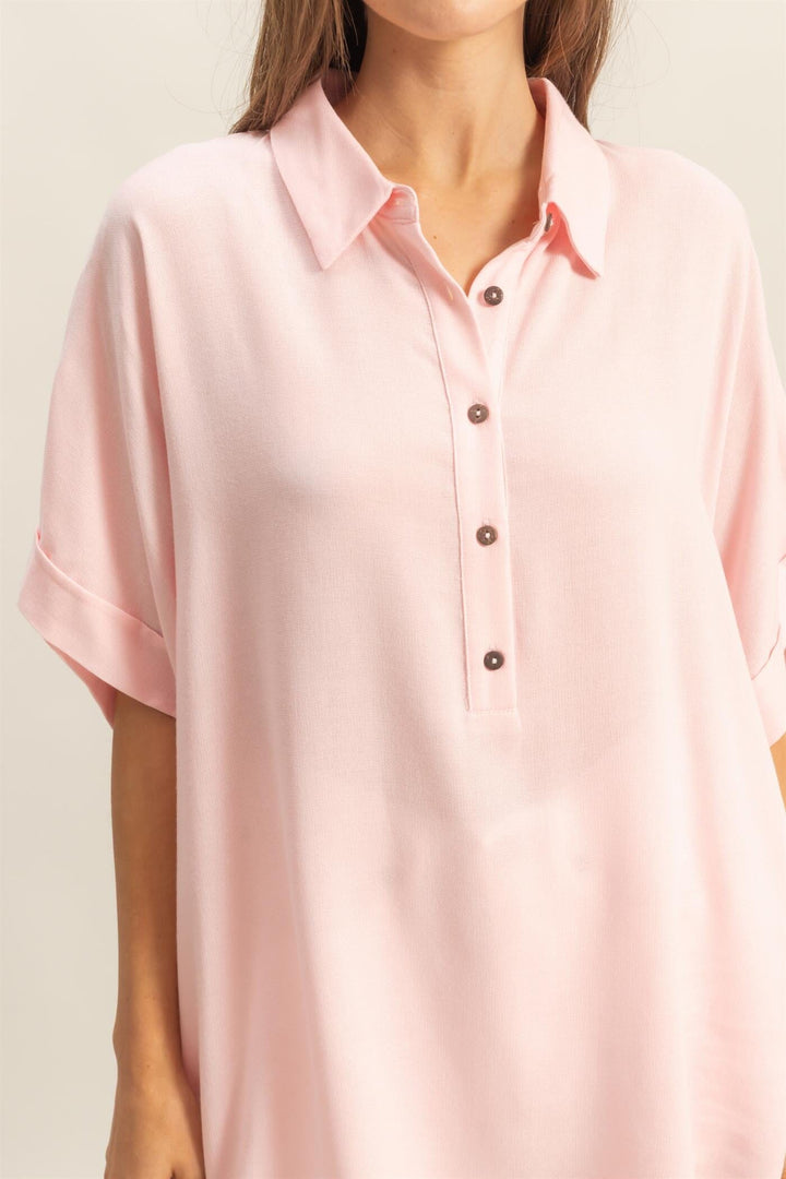 *********WOMEN'S SHORT SLEEVE BUTTON UP TIERED TUNIC TOP