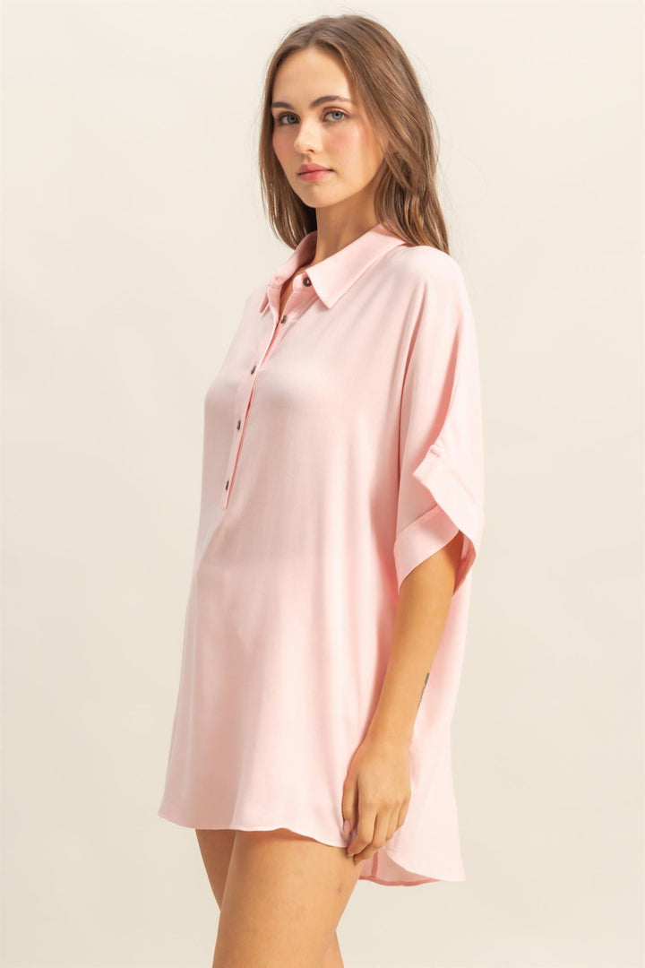 *********WOMEN'S SHORT SLEEVE BUTTON UP TIERED TUNIC TOP
