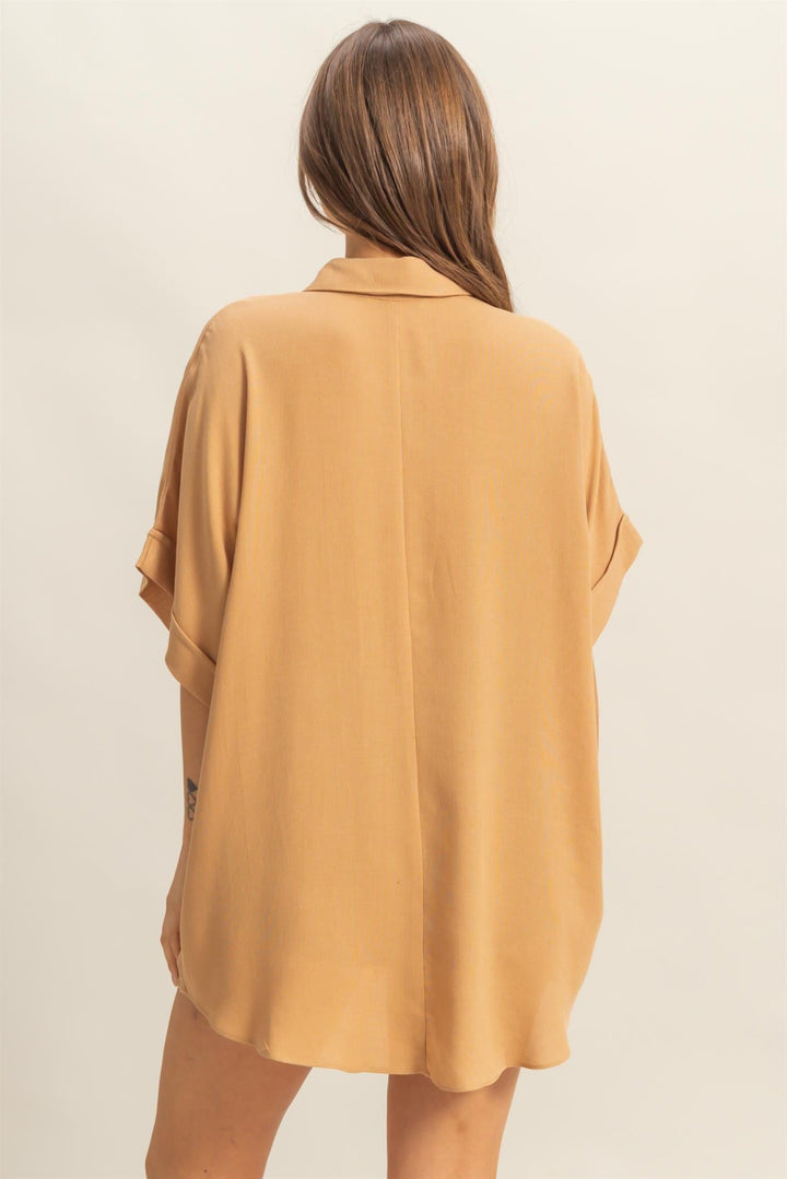*********WOMEN'S SHORT SLEEVE BUTTON UP TIERED TUNIC TOP