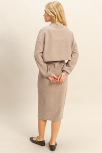 WOMEN'S LONG SLEEVE PULLOVER SEATER & SLEEVELESS BODYCON MINI DRESS 2PC.SET