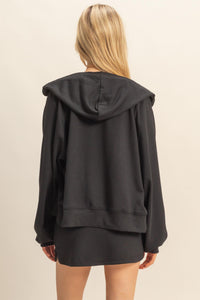 WOMEN'S LONG SLEEVE ZIP UP HOODED SWEATER & ELASTIC WAIST MINI SKORTS 2PC. SET