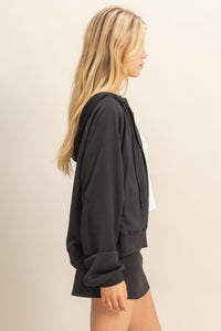 WOMEN'S LONG SLEEVE ZIP UP HOODED SWEATER & ELASTIC WAIST MINI SKORTS 2PC. SET