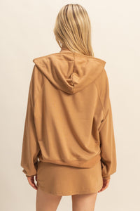 WOMEN'S LONG SLEEVE ZIP UP HOODED SWEATER & ELASTIC WAIST MINI SKORTS 2PC. SET