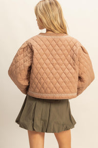 WOMEN'S LONG SLEEVE FRONT TIE QUILTED FLORAL EMBROIDERY JACKET