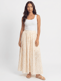 WOMEN'S ELASTIC WAIST ZIP UP FRONT POCKETS FLORAL PRINT STITCHED MAXI SKIRT
