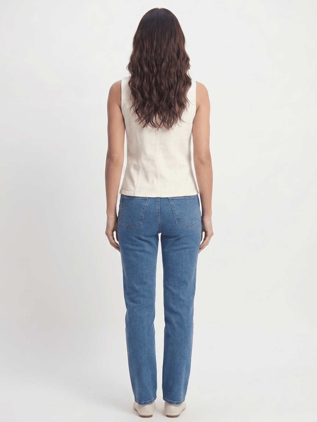 WOMEN'S SLEEVELESS V-NECK BUTTON UP DENIM TOP