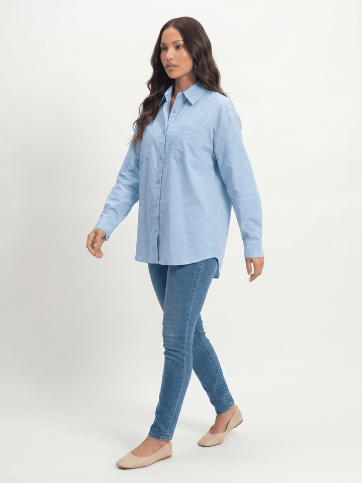 ********WOMEN'S LONG SLEEVE BUTTON UP FRONT POCKETS STRIPES SHIRT