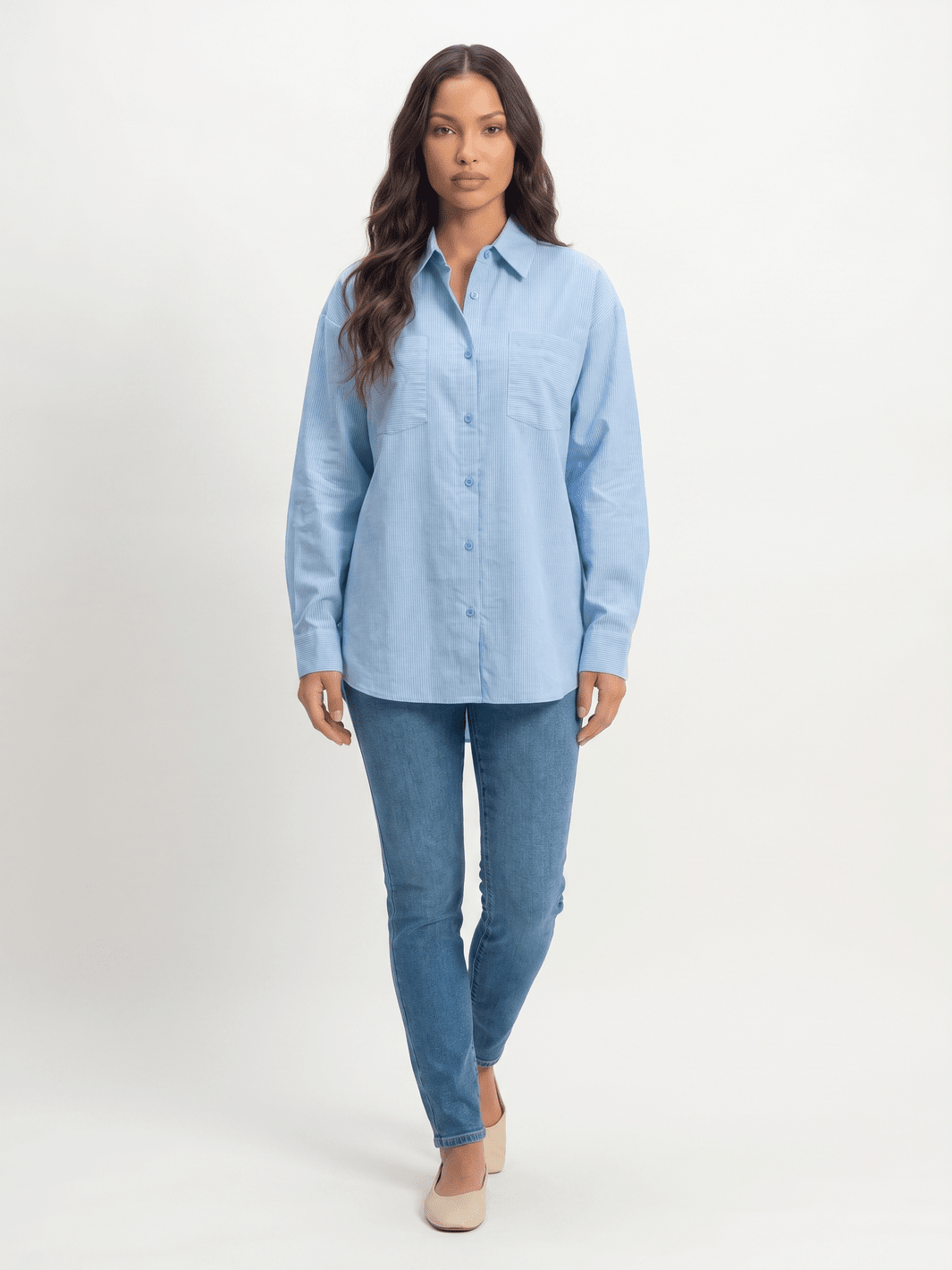 ********WOMEN'S LONG SLEEVE BUTTON UP FRONT POCKETS STRIPES SHIRT