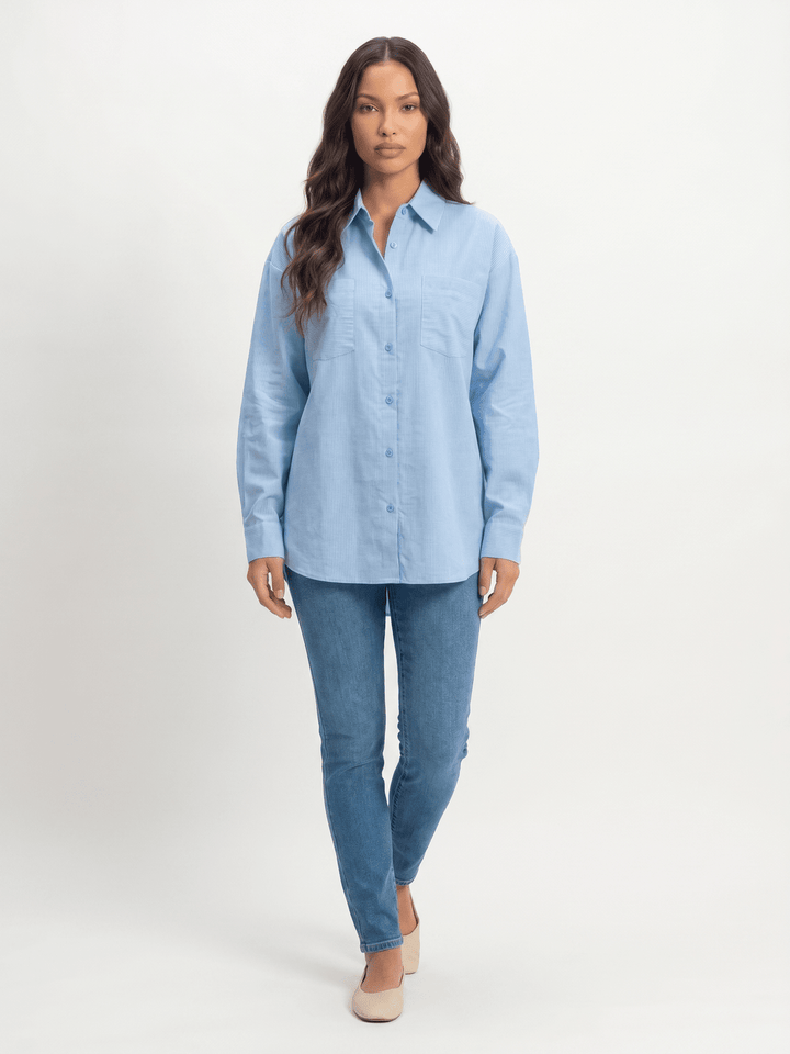 ********WOMEN'S LONG SLEEVE BUTTON UP FRONT POCKETS STRIPES SHIRT