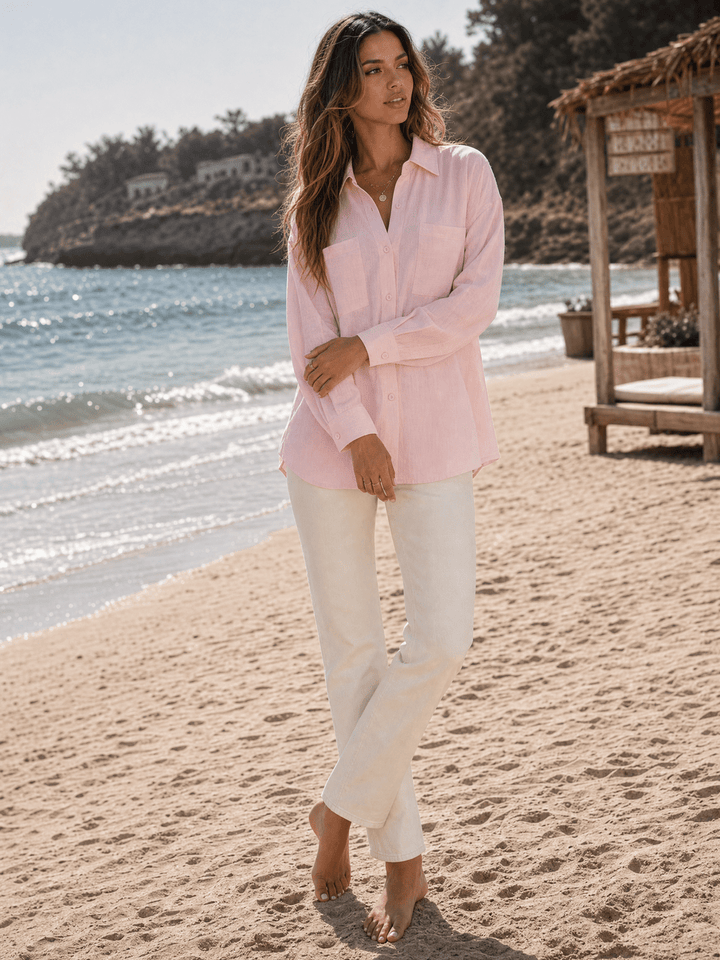 ********WOMEN'S LONG SLEEVE BUTTON UP FRONT POCKETS STRIPES SHIRT