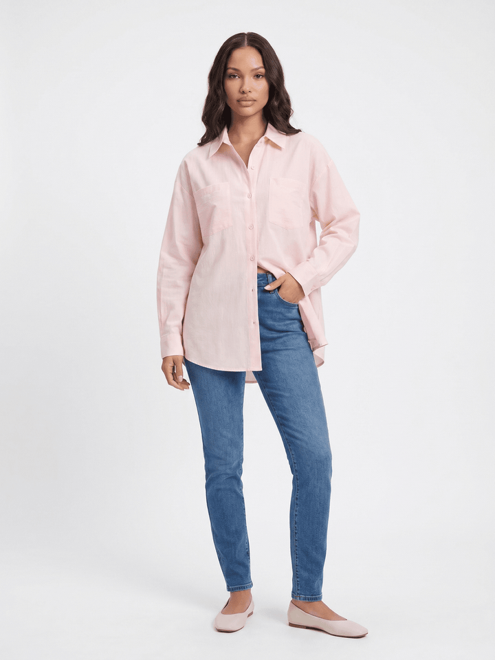 ********WOMEN'S LONG SLEEVE BUTTON UP FRONT POCKETS STRIPES SHIRT