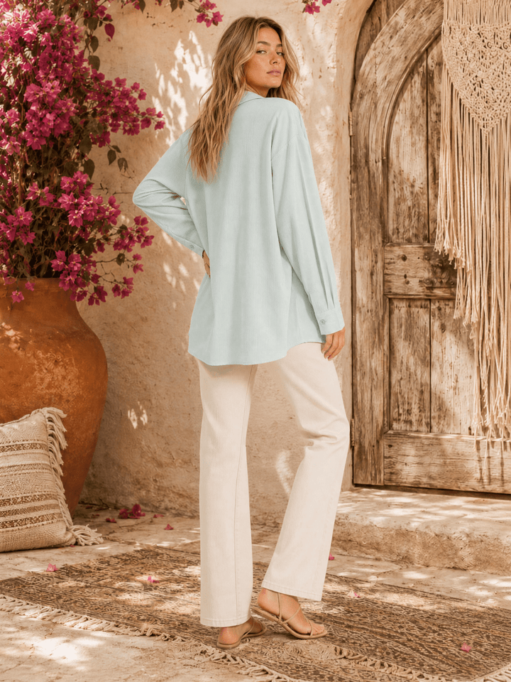 ********WOMEN'S LONG SLEEVE BUTTON UP FRONT POCKETS STRIPES SHIRT