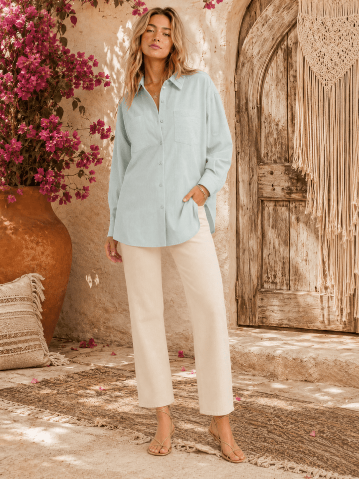 ********WOMEN'S LONG SLEEVE BUTTON UP FRONT POCKETS STRIPES SHIRT