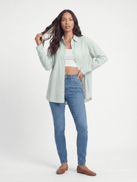 ********WOMEN'S LONG SLEEVE BUTTON UP FRONT POCKETS STRIPES SHIRT