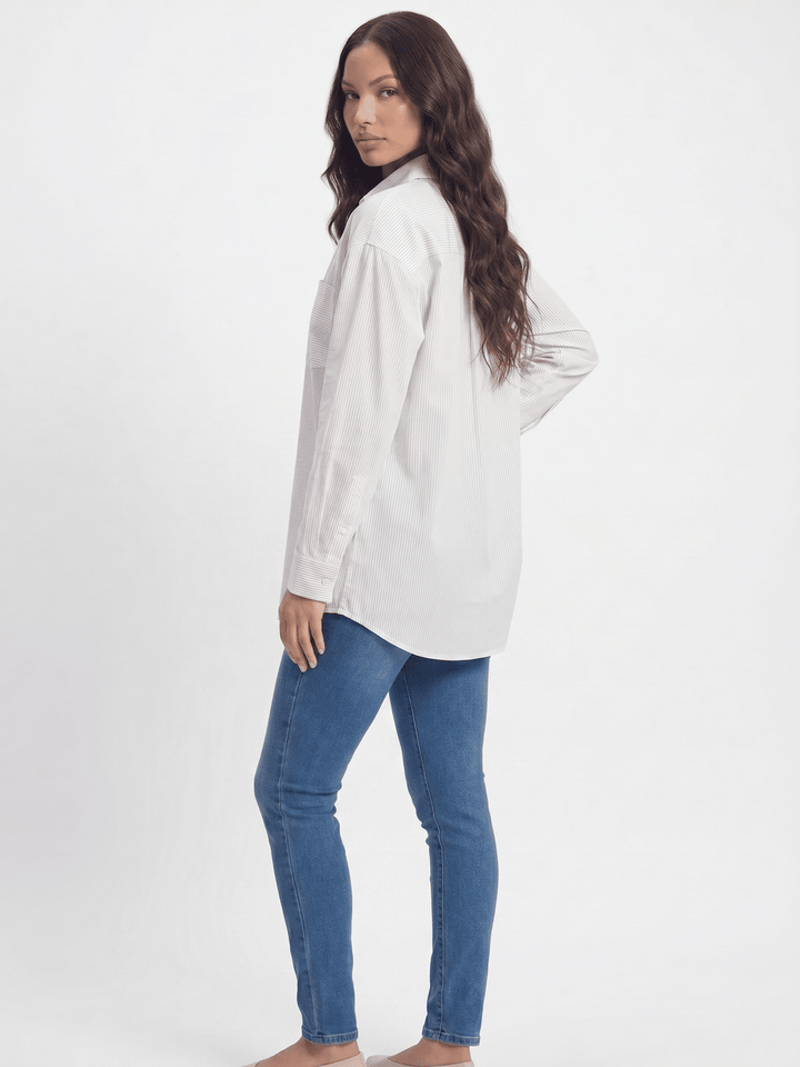 ********WOMEN'S LONG SLEEVE BUTTON UP FRONT POCKETS STRIPES SHIRT