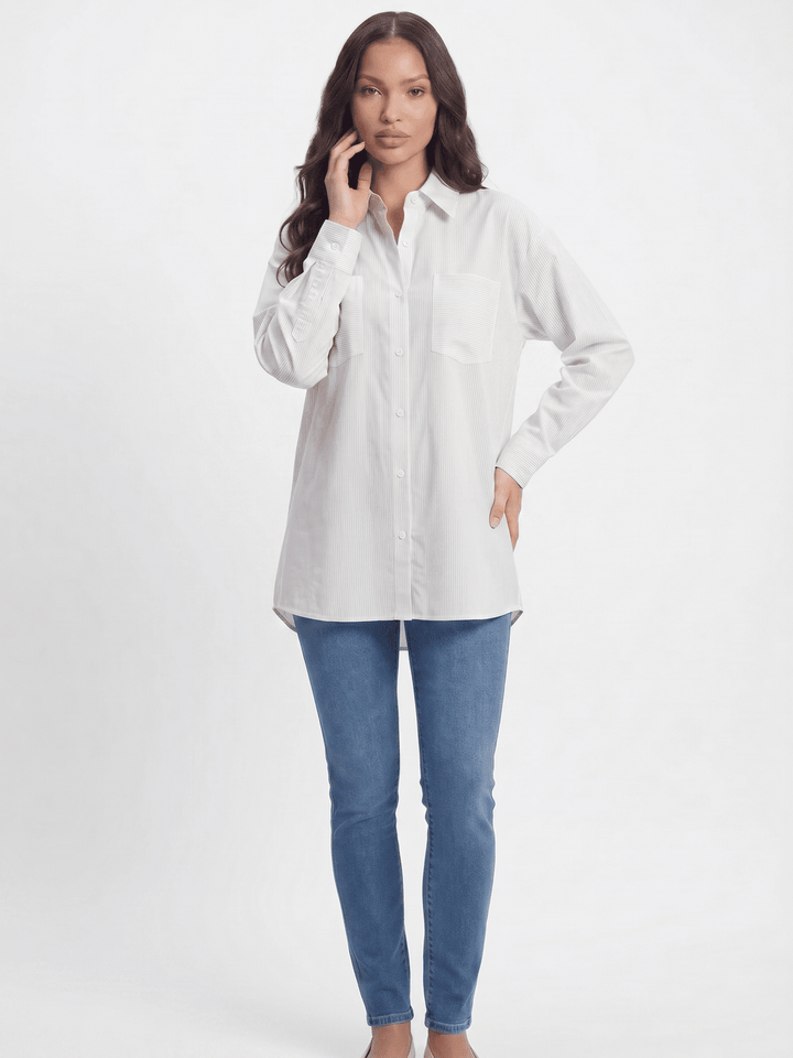 ********WOMEN'S LONG SLEEVE BUTTON UP FRONT POCKETS STRIPES SHIRT