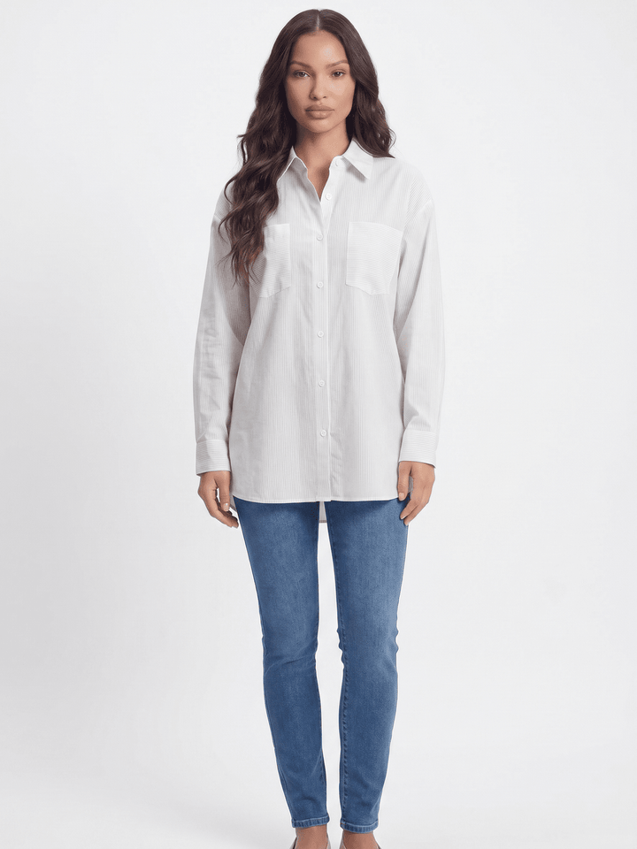 ********WOMEN'S LONG SLEEVE BUTTON UP FRONT POCKETS STRIPES SHIRT