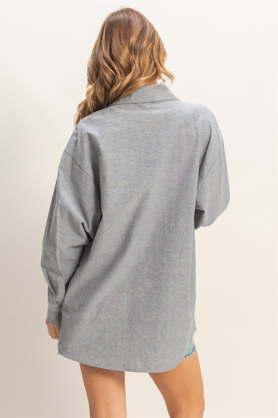 ********WOMEN'S LONG SLEEVE BUTTON UP FRONT POCKETS STRIPES SHIRT