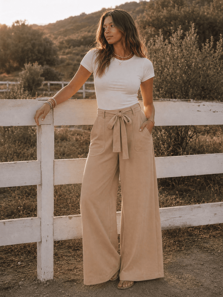 *******WOMEN'S ELASTIC WAIST BUTTON CLOSURE POCKETS WIDE LEG LINEN PANTS