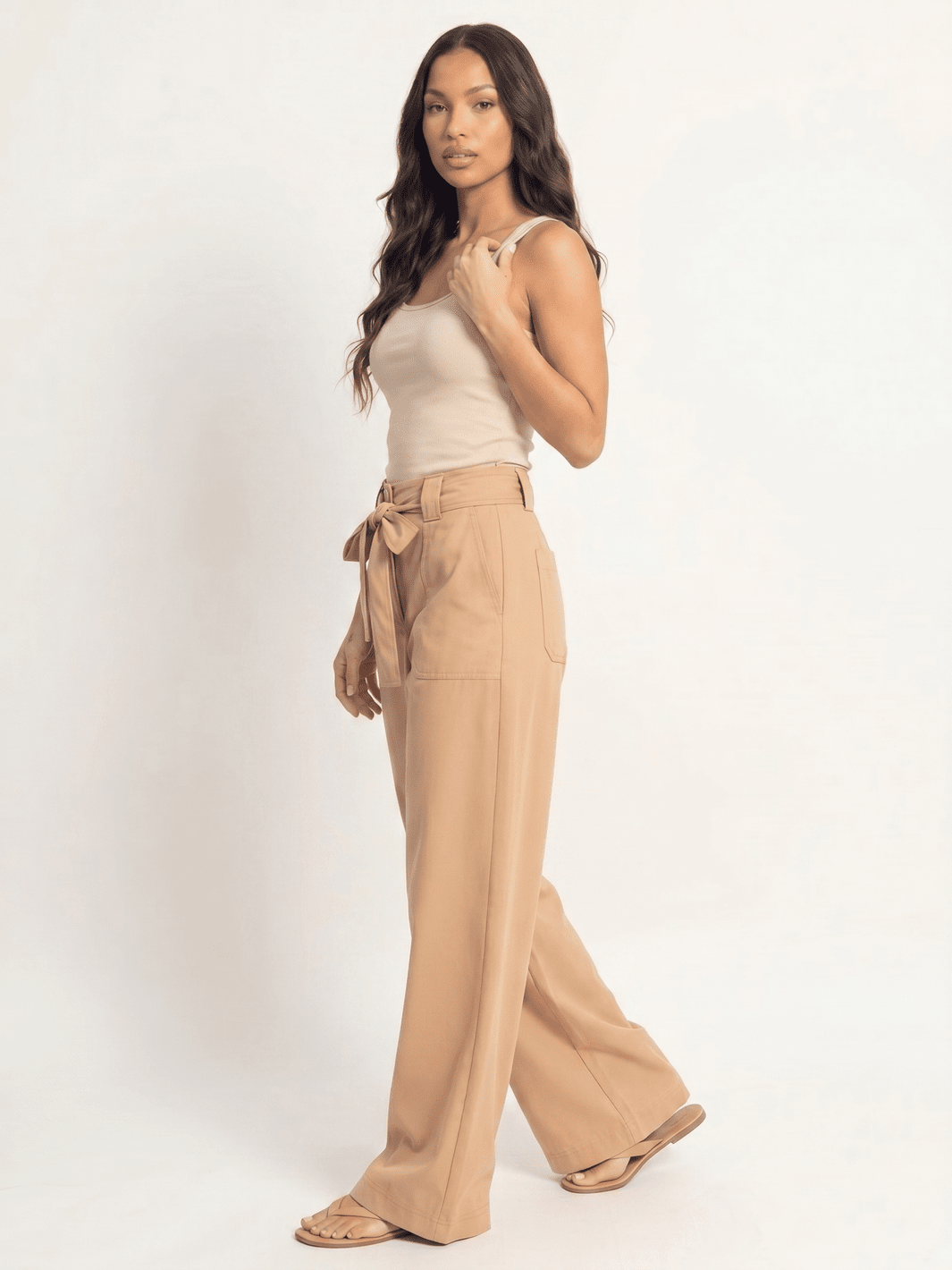 *******WOMEN'S ELASTIC WAIST BUTTON CLOSURE POCKETS WIDE LEG LINEN PANTS