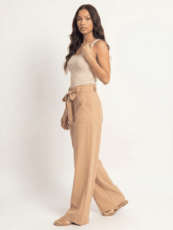 *******WOMEN'S ELASTIC WAIST BUTTON CLOSURE POCKETS WIDE LEG LINEN PANTS