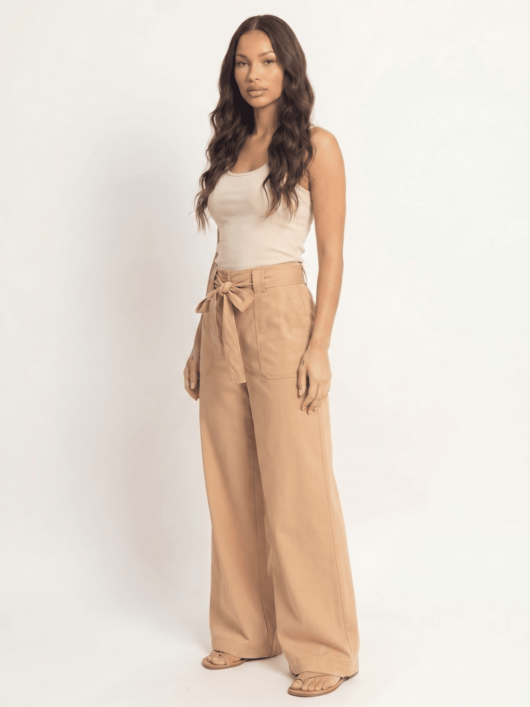 *******WOMEN'S ELASTIC WAIST BUTTON CLOSURE POCKETS WIDE LEG LINEN PANTS