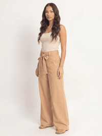 *******WOMEN'S ELASTIC WAIST BUTTON CLOSURE POCKETS WIDE LEG LINEN PANTS