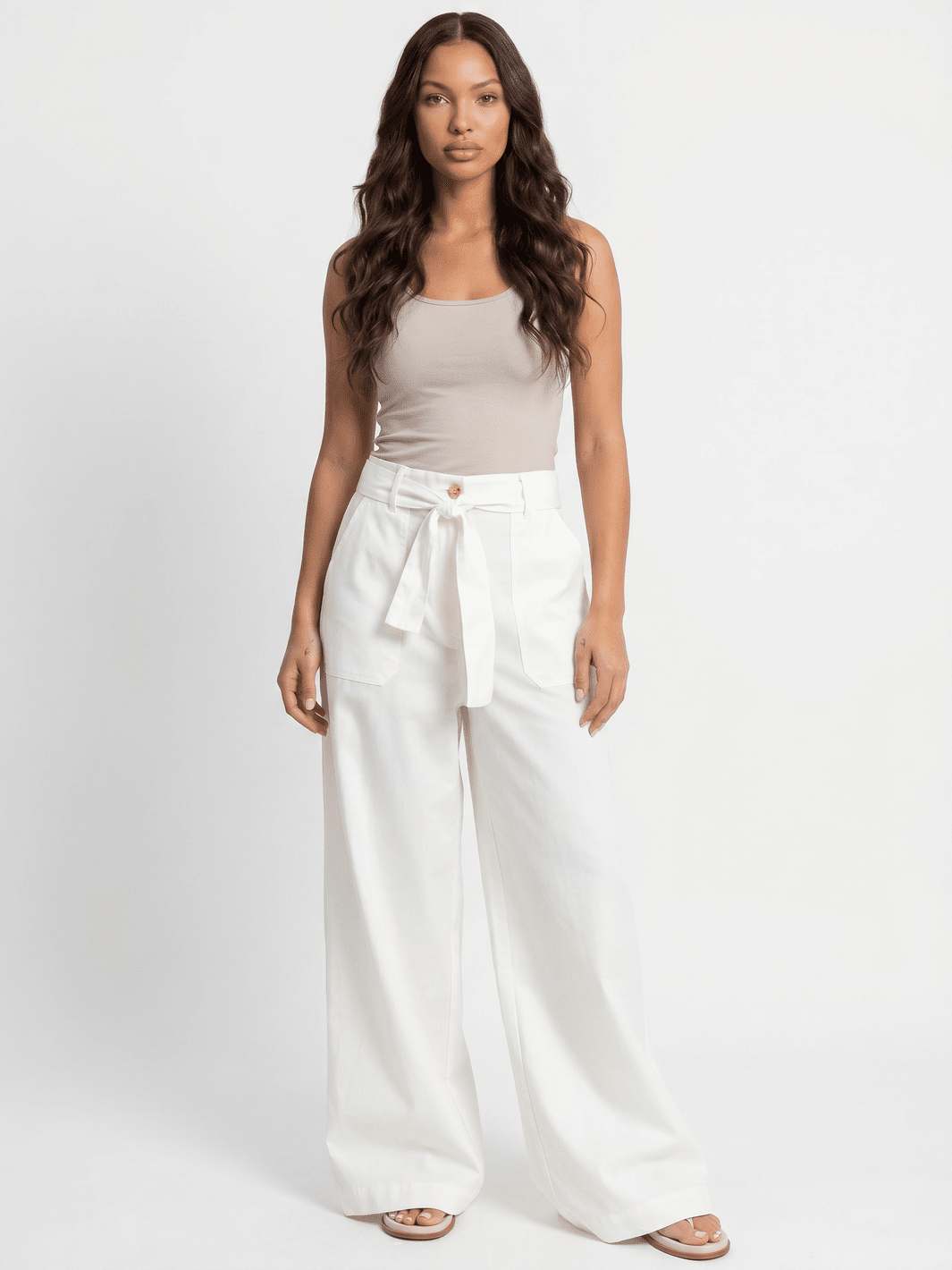 *******WOMEN'S ELASTIC WAIST BUTTON CLOSURE POCKETS WIDE LEG LINEN PANTS