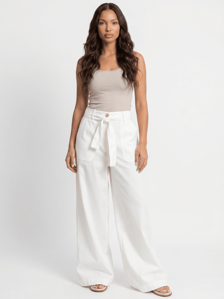 *******WOMEN'S ELASTIC WAIST BUTTON CLOSURE POCKETS WIDE LEG LINEN PANTS