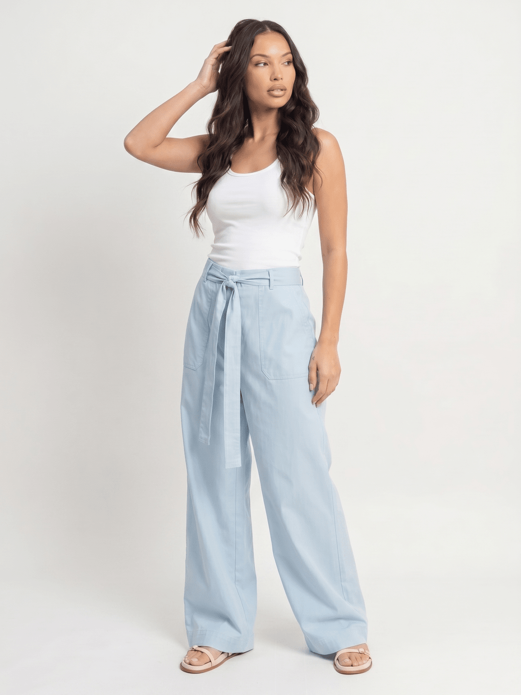 *******WOMEN'S ELASTIC WAIST BUTTON CLOSURE POCKETS WIDE LEG LINEN PANTS