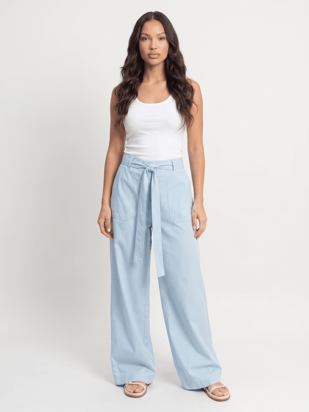 *******WOMEN'S ELASTIC WAIST BUTTON CLOSURE POCKETS WIDE LEG LINEN PANTS