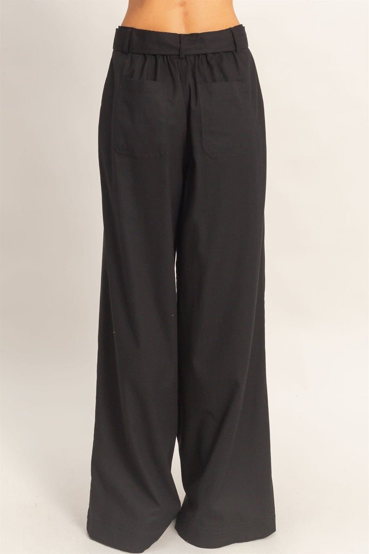 *******WOMEN'S ELASTIC WAIST BUTTON CLOSURE POCKETS WIDE LEG LINEN PANTS