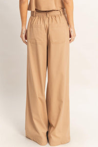 *******WOMEN'S ELASTIC WAIST BUTTON CLOSURE POCKETS WIDE LEG LINEN PANTS