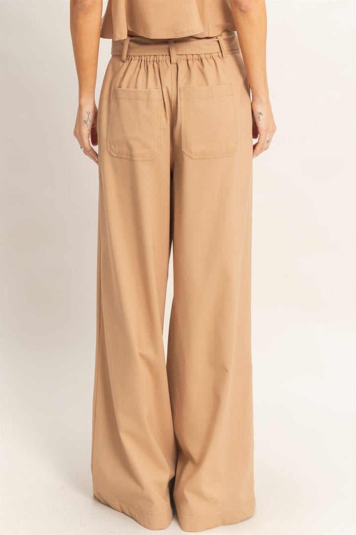 *******WOMEN'S ELASTIC WAIST BUTTON CLOSURE POCKETS WIDE LEG LINEN PANTS