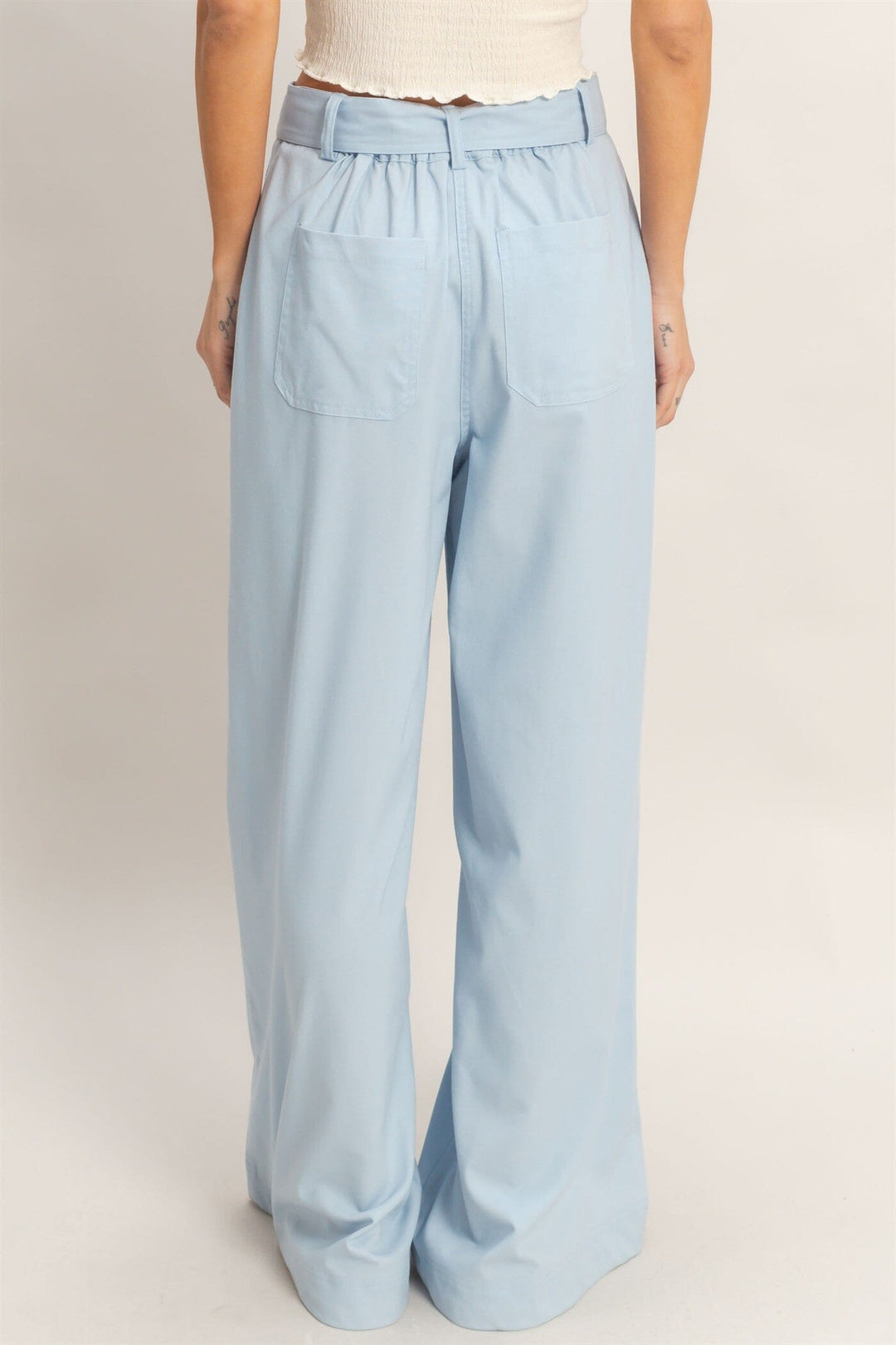 *******WOMEN'S ELASTIC WAIST BUTTON CLOSURE POCKETS WIDE LEG LINEN PANTS