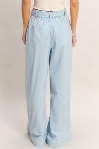 *******WOMEN'S ELASTIC WAIST BUTTON CLOSURE POCKETS WIDE LEG LINEN PANTS