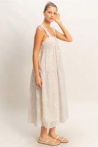 ****************WOMEN'S SLEEVELESS SQUARE NECK EMBROIDERY FLORAL PLAID TIERED MAXI DRESS
