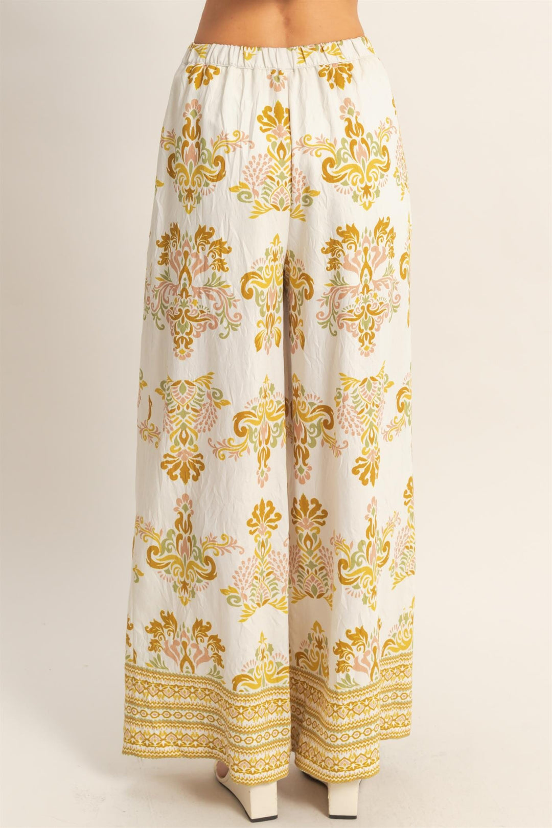 *******WOMEN'S ELASTIC WAIST BUTTON CLOSURE POCKETS WIDE LEG PRINT PANTS