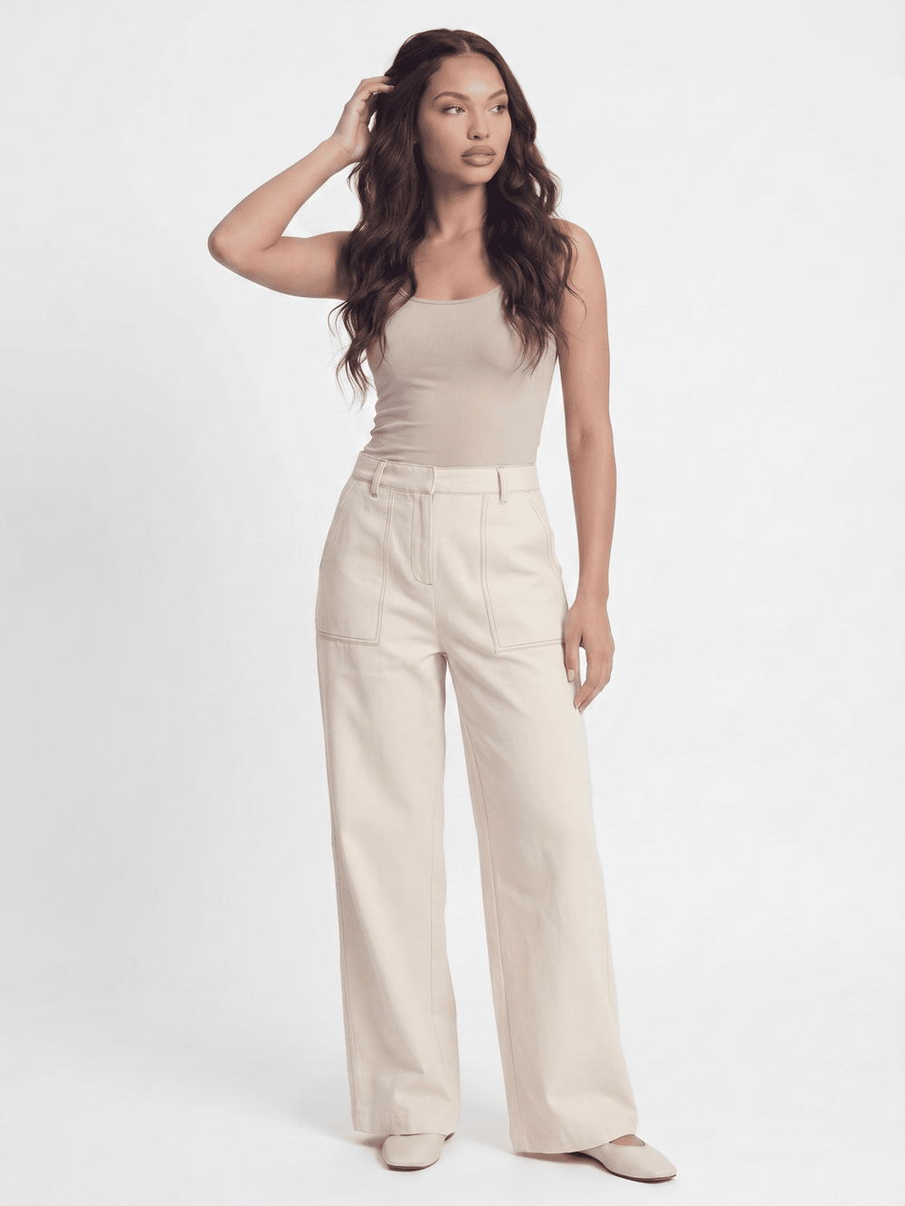 *******WOMEN'S ELASTIC WAIST BUTTON CLOSURE POCKETS WIDE LEG LINEN PANTS