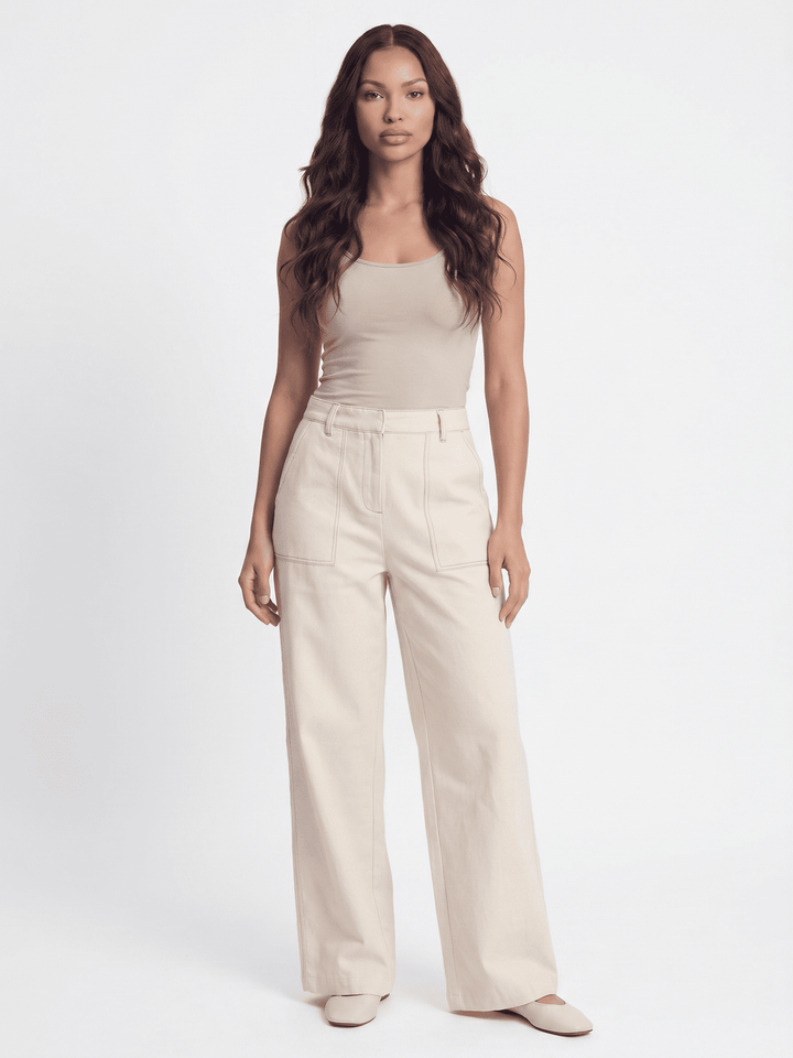 *******WOMEN'S ELASTIC WAIST BUTTON CLOSURE POCKETS WIDE LEG LINEN PANTS