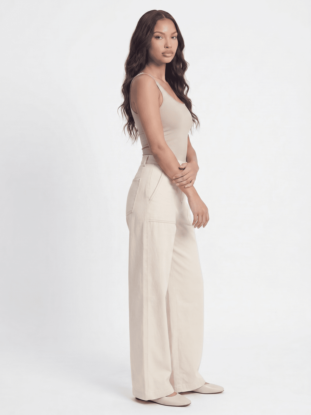 *******WOMEN'S ELASTIC WAIST BUTTON CLOSURE POCKETS WIDE LEG LINEN PANTS