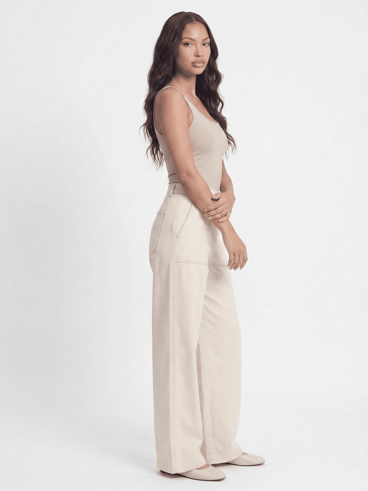 *******WOMEN'S ELASTIC WAIST BUTTON CLOSURE POCKETS WIDE LEG LINEN PANTS