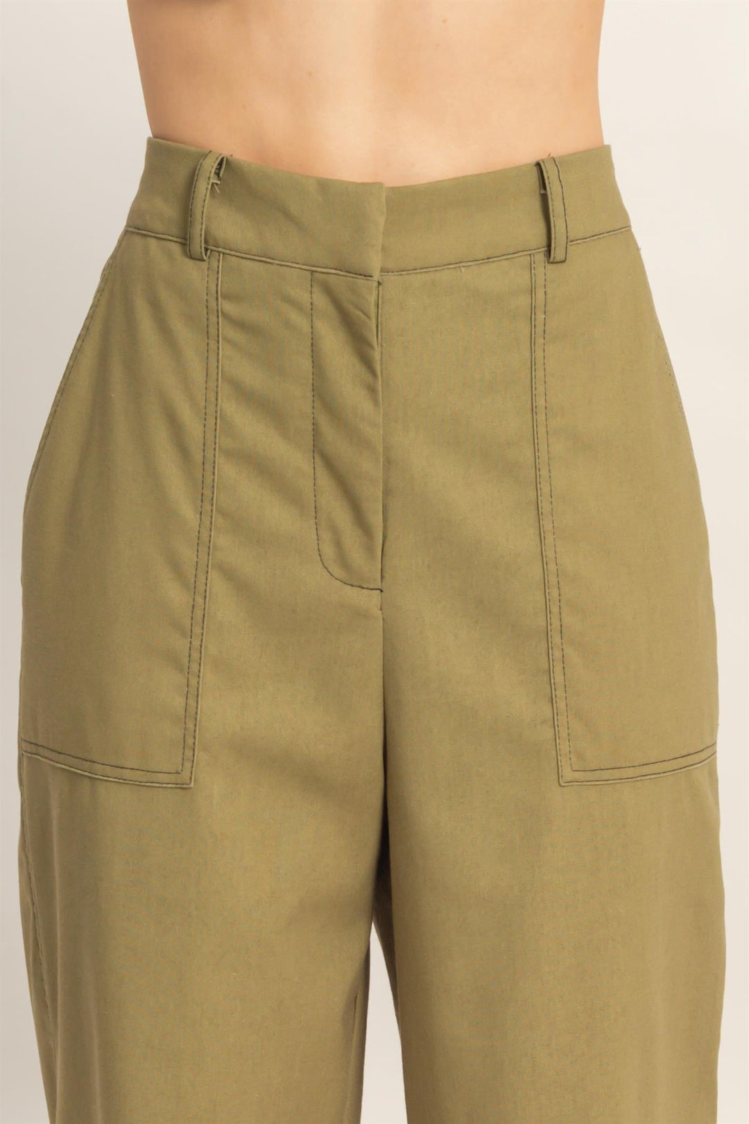 *******WOMEN'S ELASTIC WAIST BUTTON CLOSURE POCKETS WIDE LEG LINEN PANTS