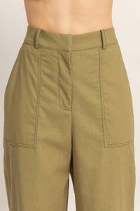 *******WOMEN'S ELASTIC WAIST BUTTON CLOSURE POCKETS WIDE LEG LINEN PANTS