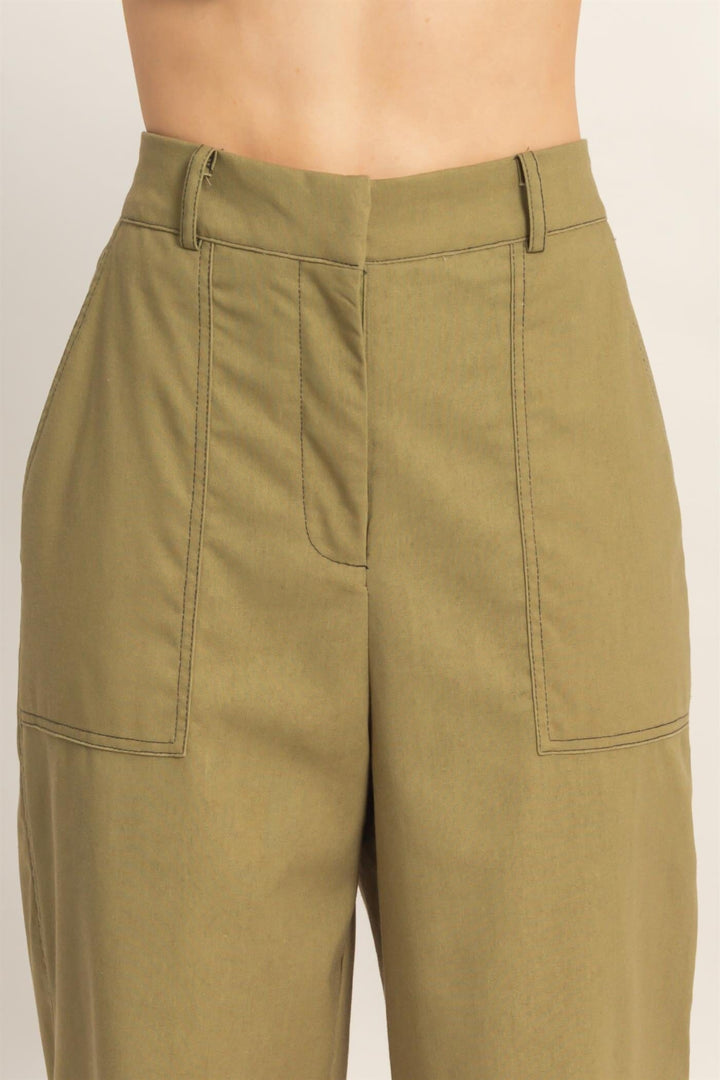 *******WOMEN'S ELASTIC WAIST BUTTON CLOSURE POCKETS WIDE LEG LINEN PANTS